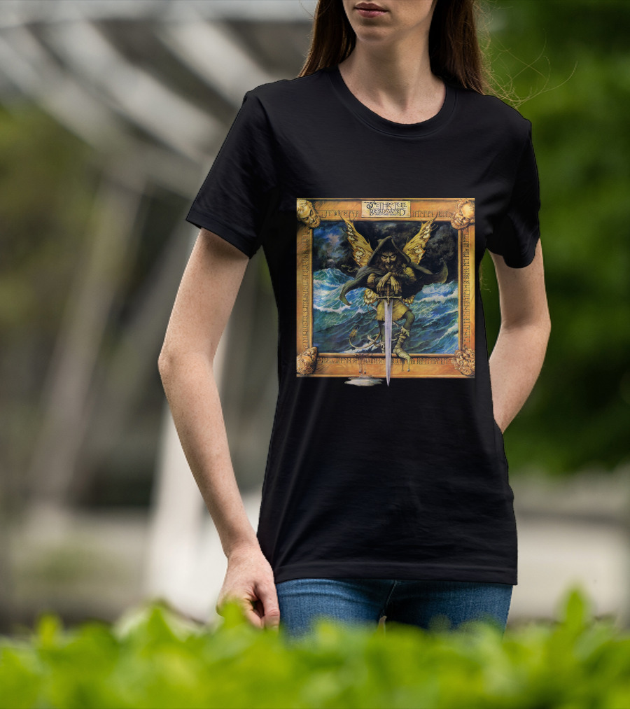 Jethro Tull Broadsword And The Beast Album Art With Hooded Figure And Ocean Waves T-Shirt