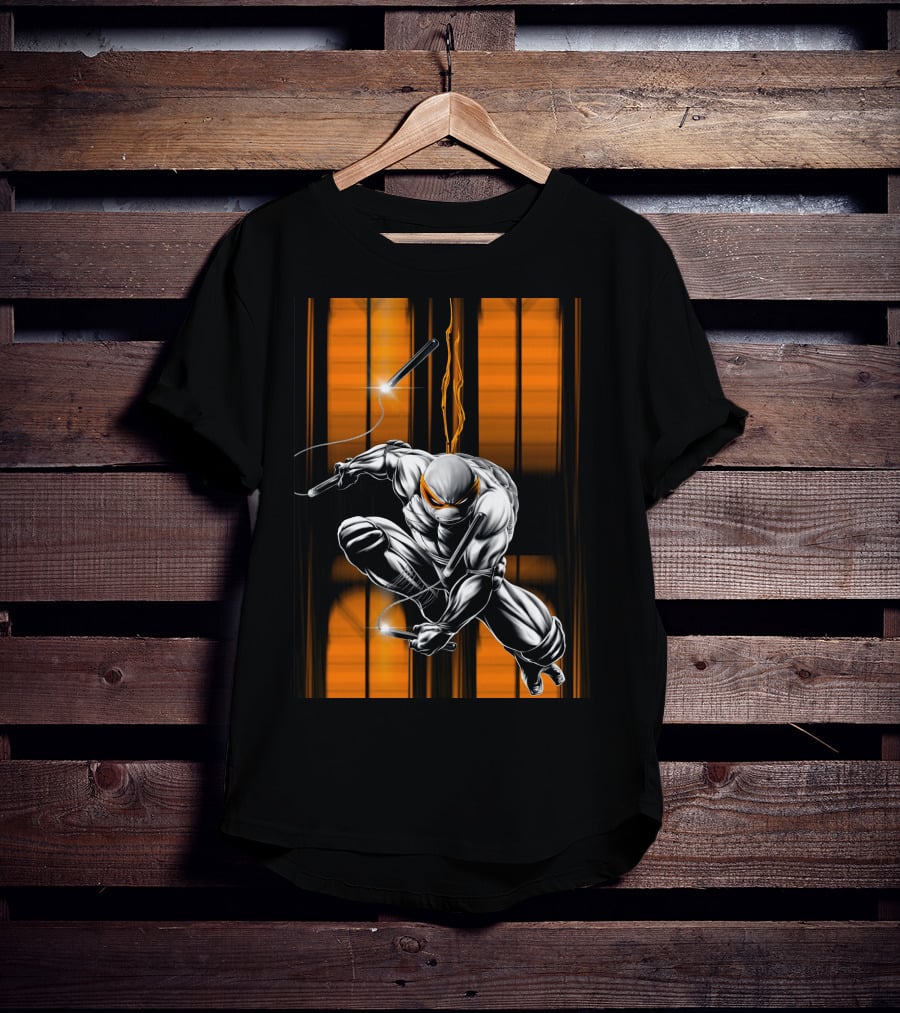 Michelangelo Ninja Turtle Nunchaku Action Orange Stripes T-Shirt