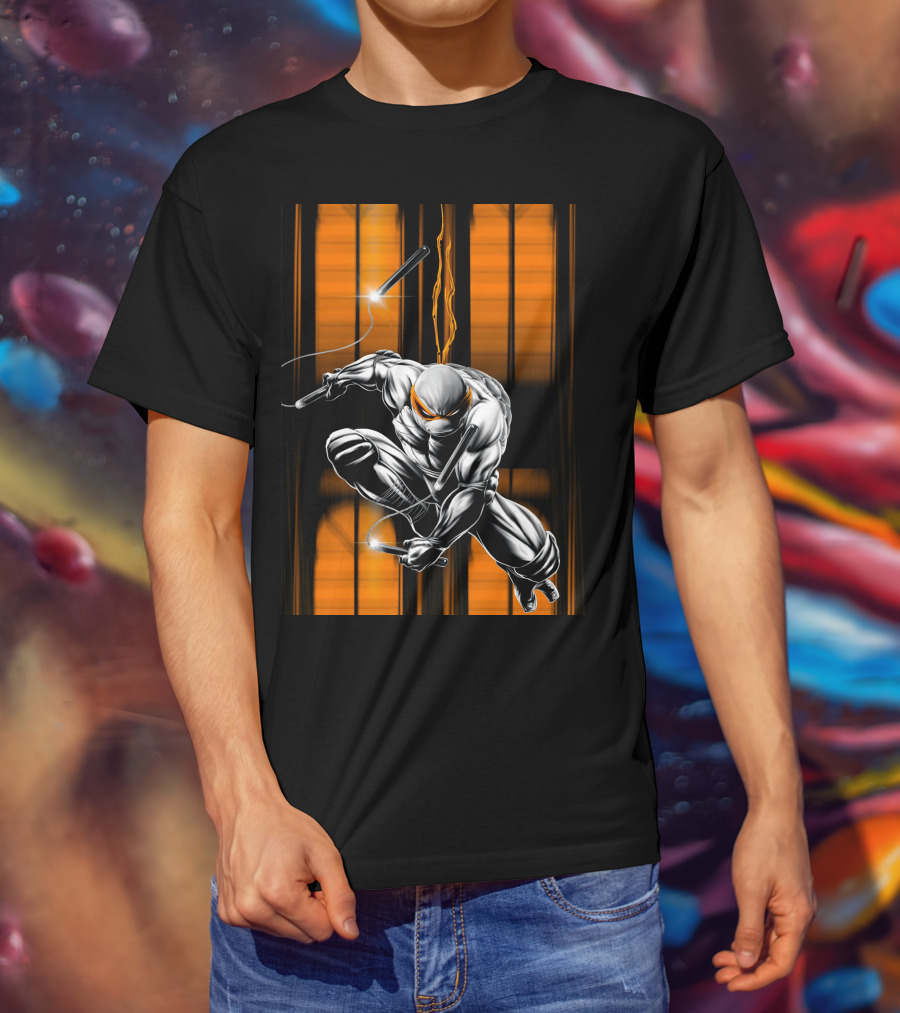 Michelangelo Ninja Turtle Nunchaku Action Orange Stripes T-Shirt