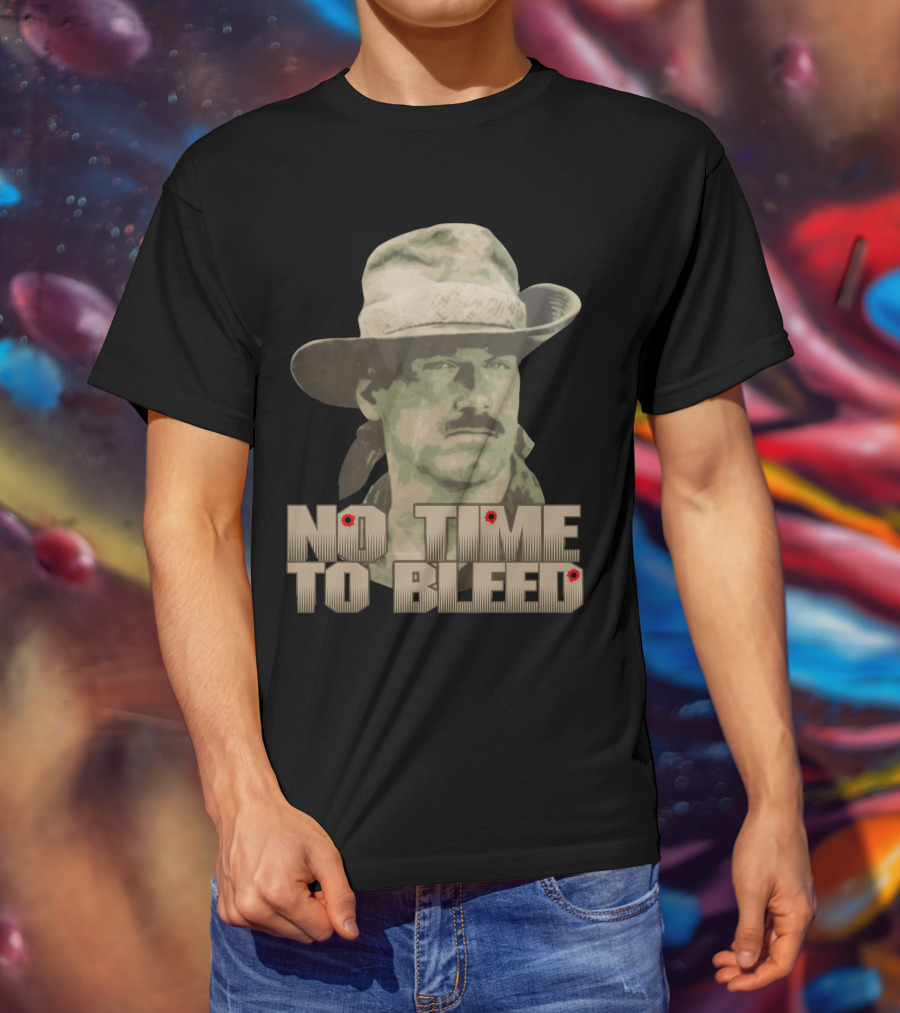 Predator No Time To Bleed Soldier Portrait With Text And Bullet Holes T-Shirt
