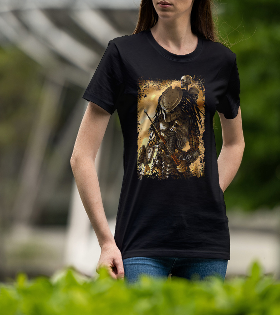 Predator Alien Warrior With Skulls And Dreadlocks T-Shirt