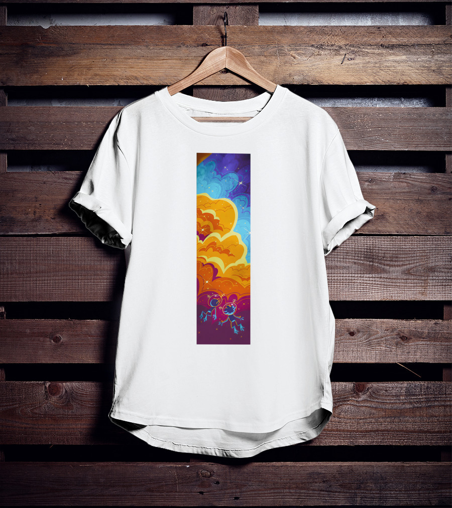 Cosmic Spliffs Oversized White Psychedelic Sky And Clouds T-Shirt