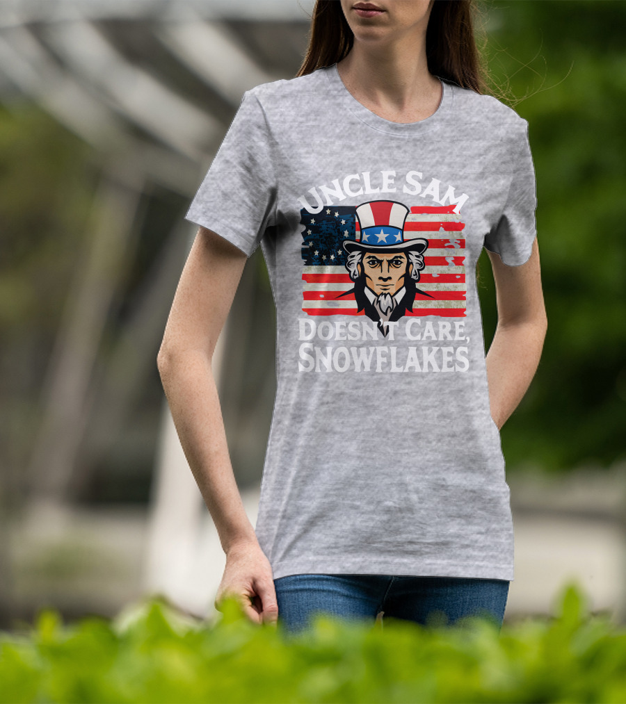 Uncle Sam Doesn't Care Snowflakes American Flag T-Shirt