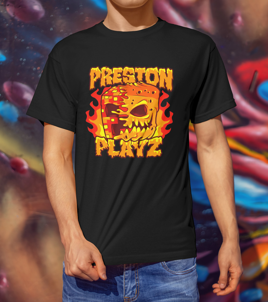 Preston Playz Flaming Pixel Mask Blaze T-Shirt