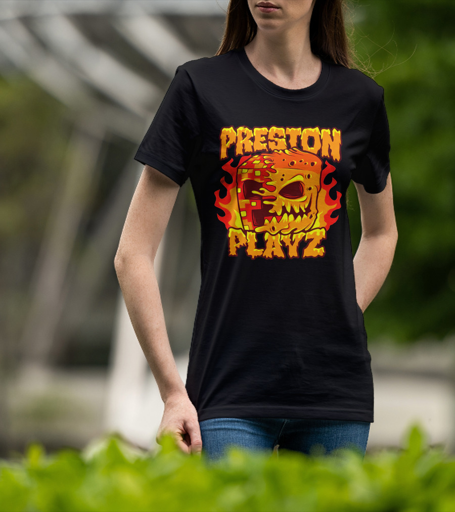 Preston Playz Flaming Pixel Mask Blaze T-Shirt