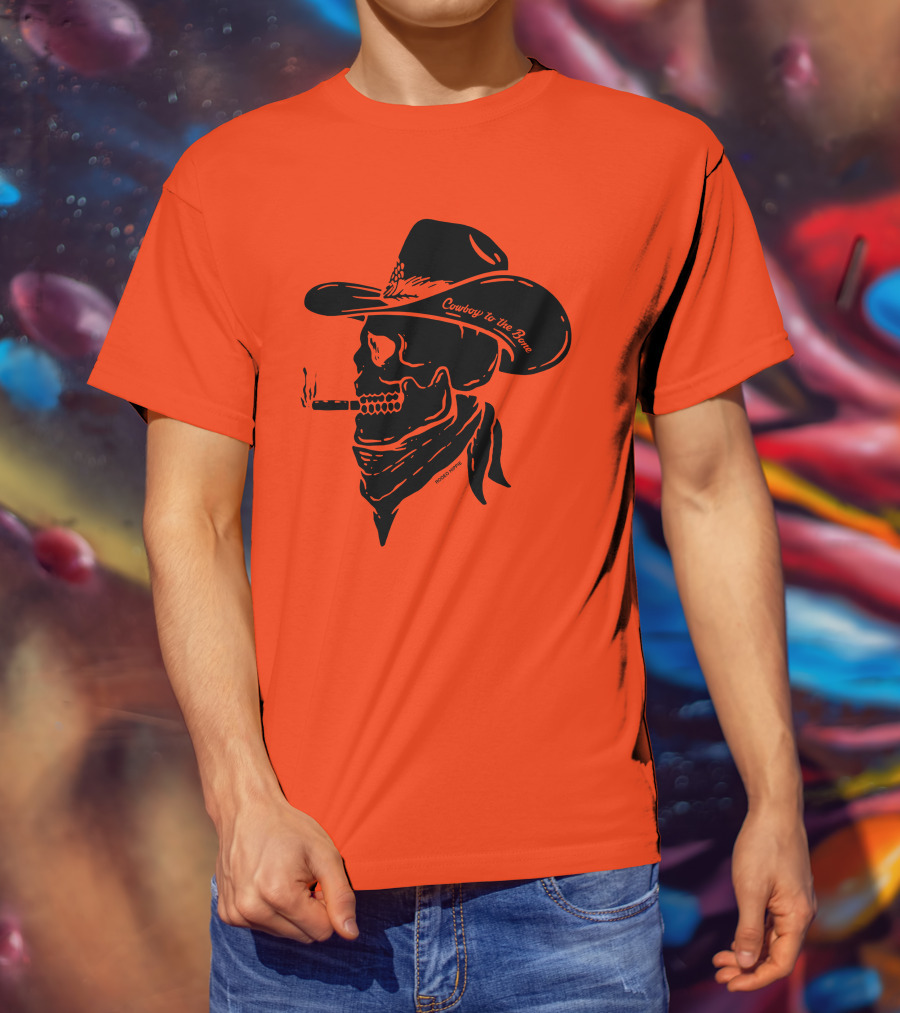 Cowboy To The Bone Skeleton Smoking Bandana Hat T-Shirt