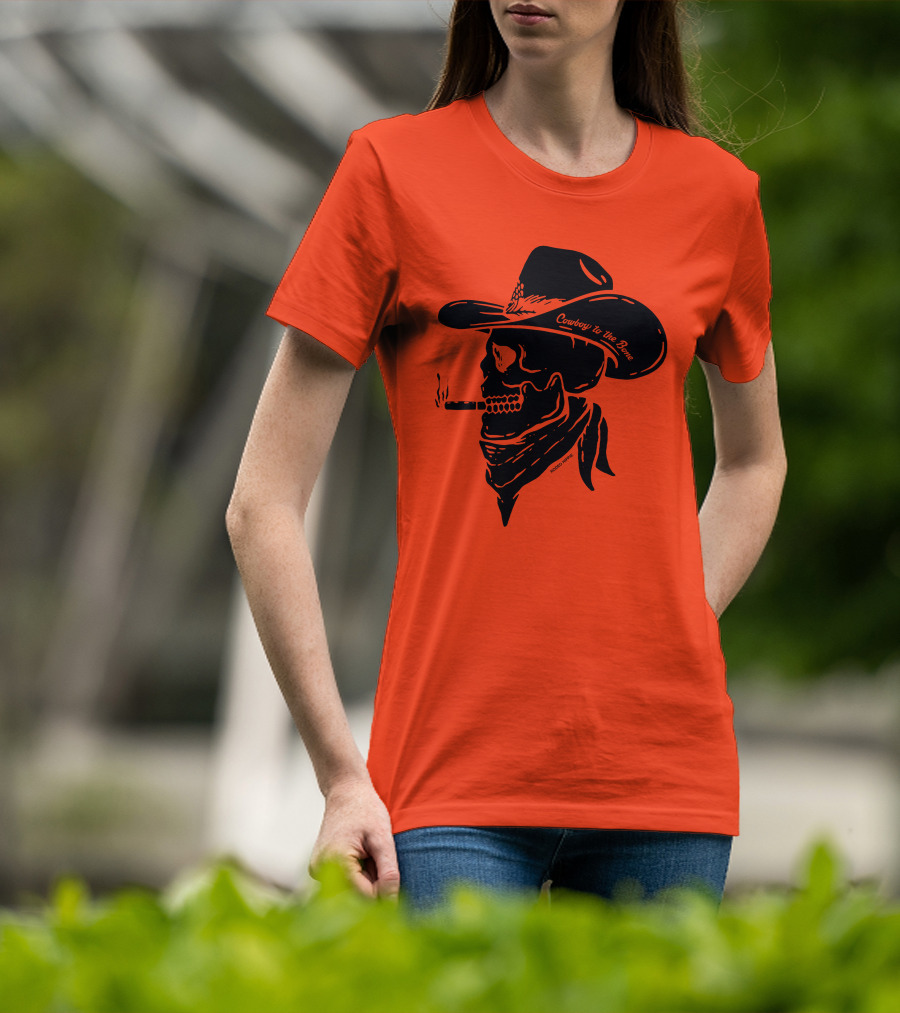 Cowboy To The Bone Skeleton Smoking Bandana Hat T-Shirt