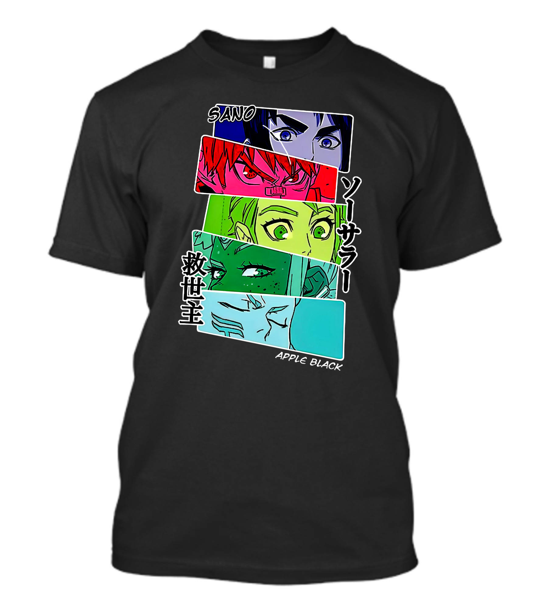 Saturday AM Apple Black Sano Character Panels Spencer's Merch T-Shirt