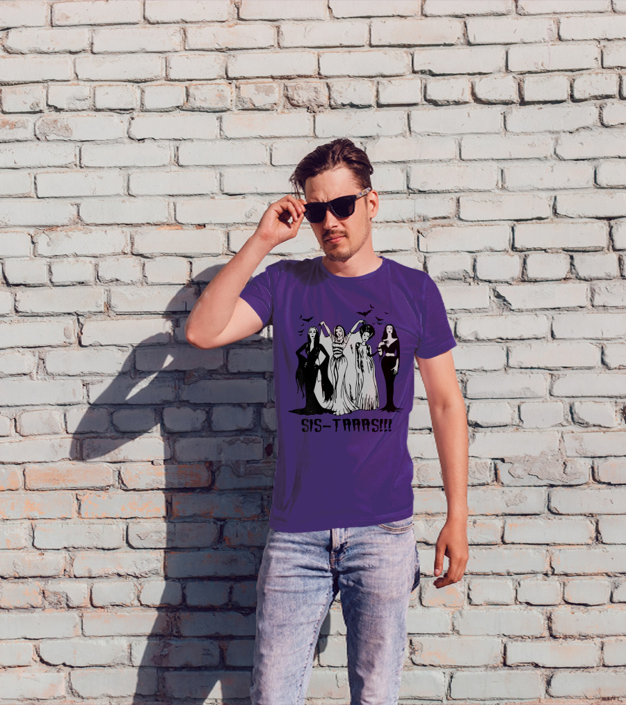 SIS-TAAAS Gothic Witches Halloween Illustration With Bats T-Shirt