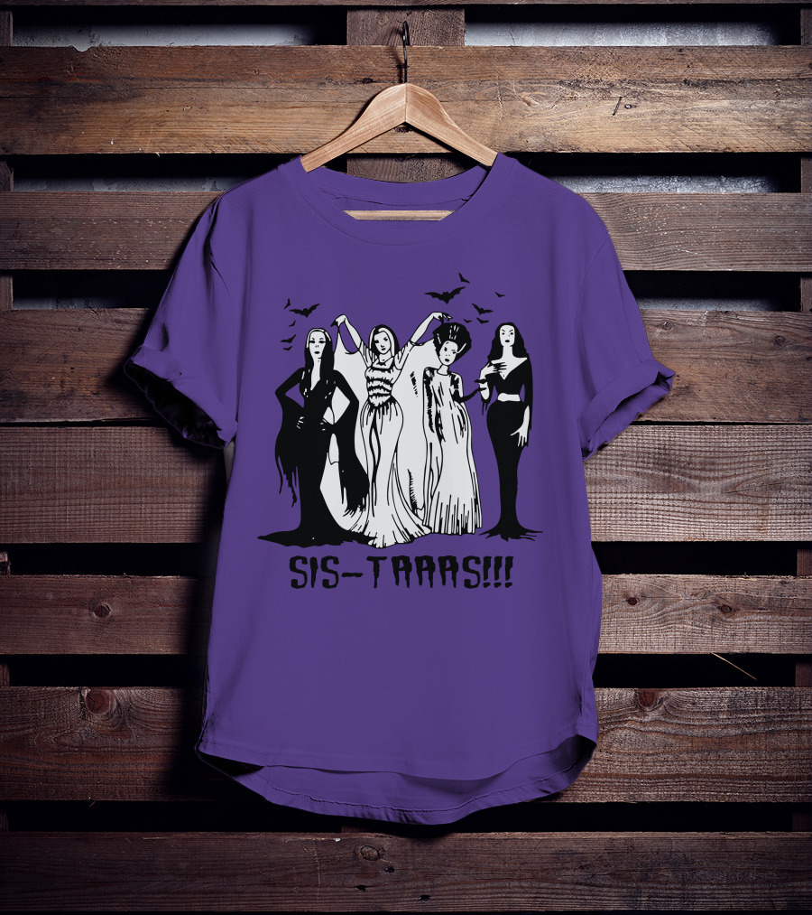 SIS-TAAAS Gothic Witches Halloween Illustration With Bats T-Shirt