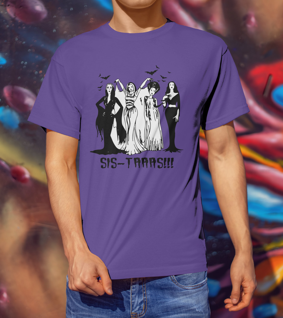 SIS-TAAAS Gothic Witches Halloween Illustration With Bats T-Shirt