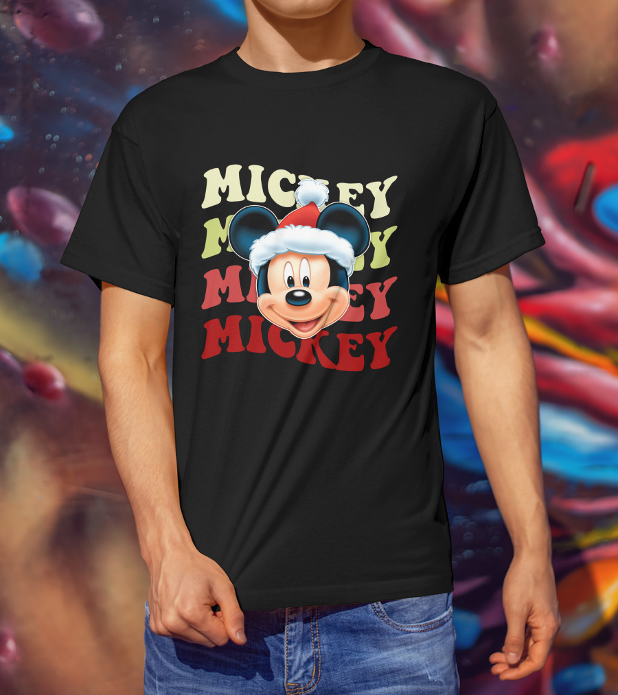 Mickey Mouse Christmas Santa Hat Holiday Festive T-Shirt
