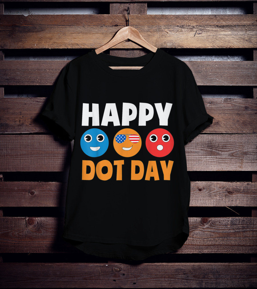Happy International Dot Day Colorful Emoji Faces With USA Flag Glasses T-Shirt