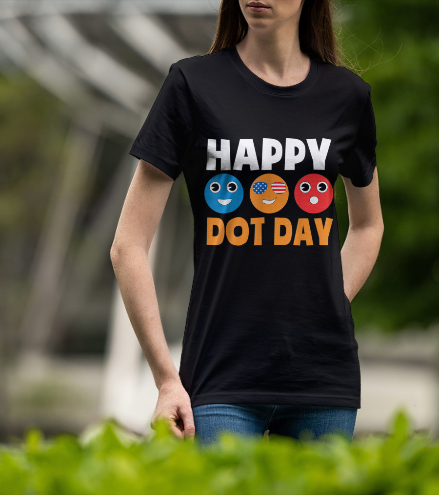 Happy International Dot Day Colorful Emoji Faces With USA Flag Glasses T-Shirt