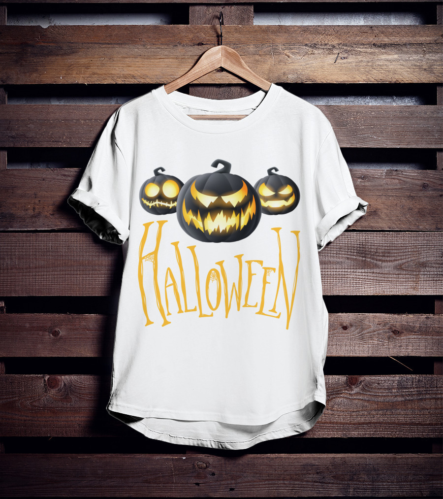 Halloween Scary Pumpkin Head Glowing Faces T-Shirt