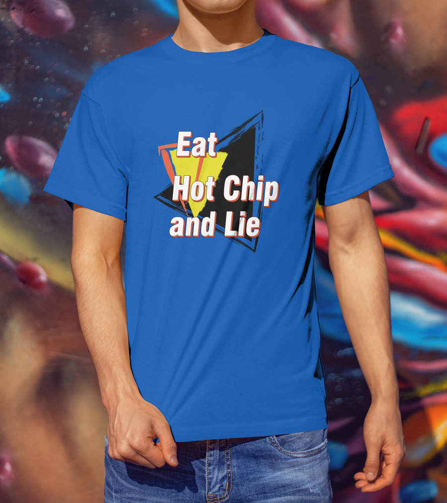 Eat Hot Chip And Lie Retro Style Text With Abstract Geometric Background T-Shirt