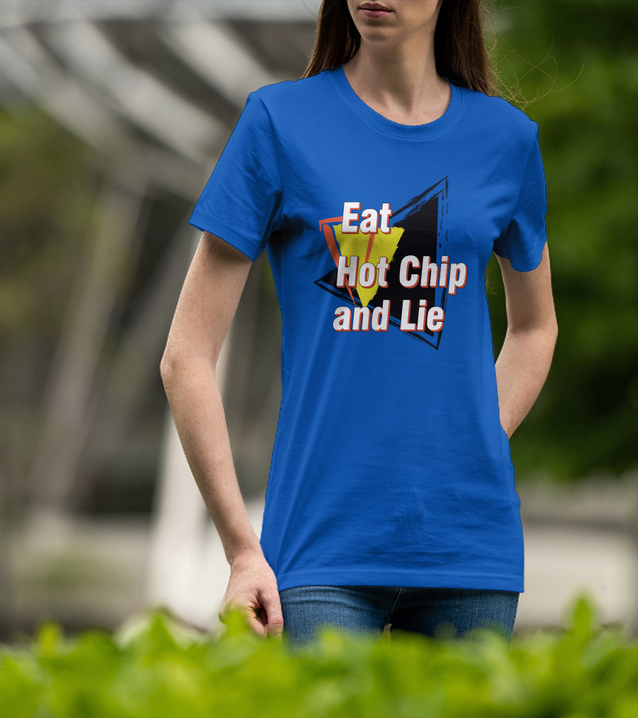 Eat Hot Chip And Lie Retro Style Text With Abstract Geometric Background T-Shirt