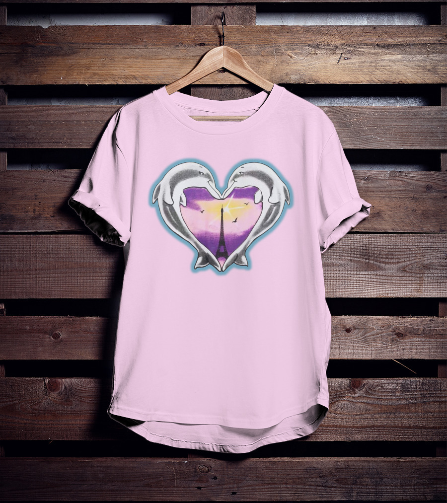 Stray Kids Dolphins Heart Eiffel Tower Sunset T-Shirt