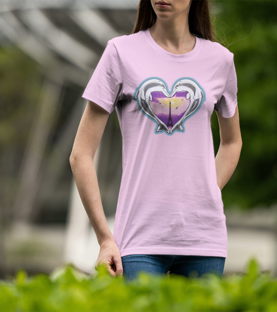 Stray Kids Dolphins Heart Eiffel Tower Sunset T-Shirt