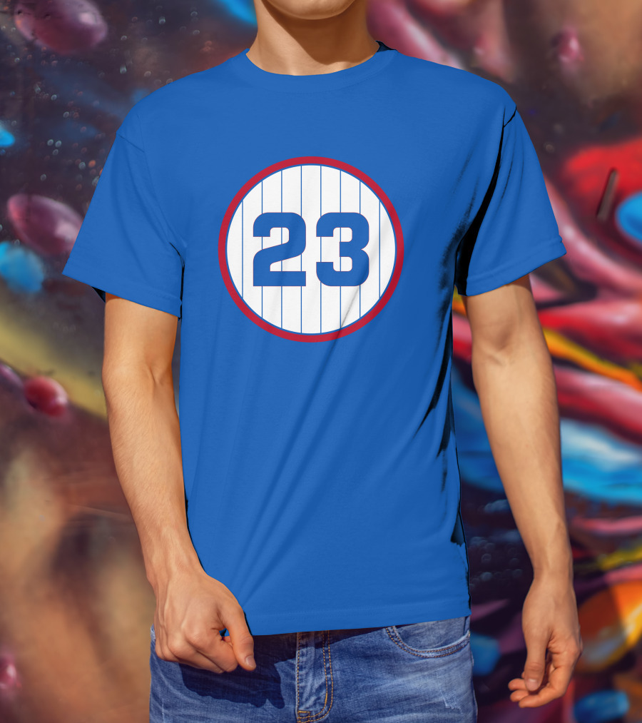 Harry Caray 23 Baseball Number Circle Blue Pinstripe T-Shirt