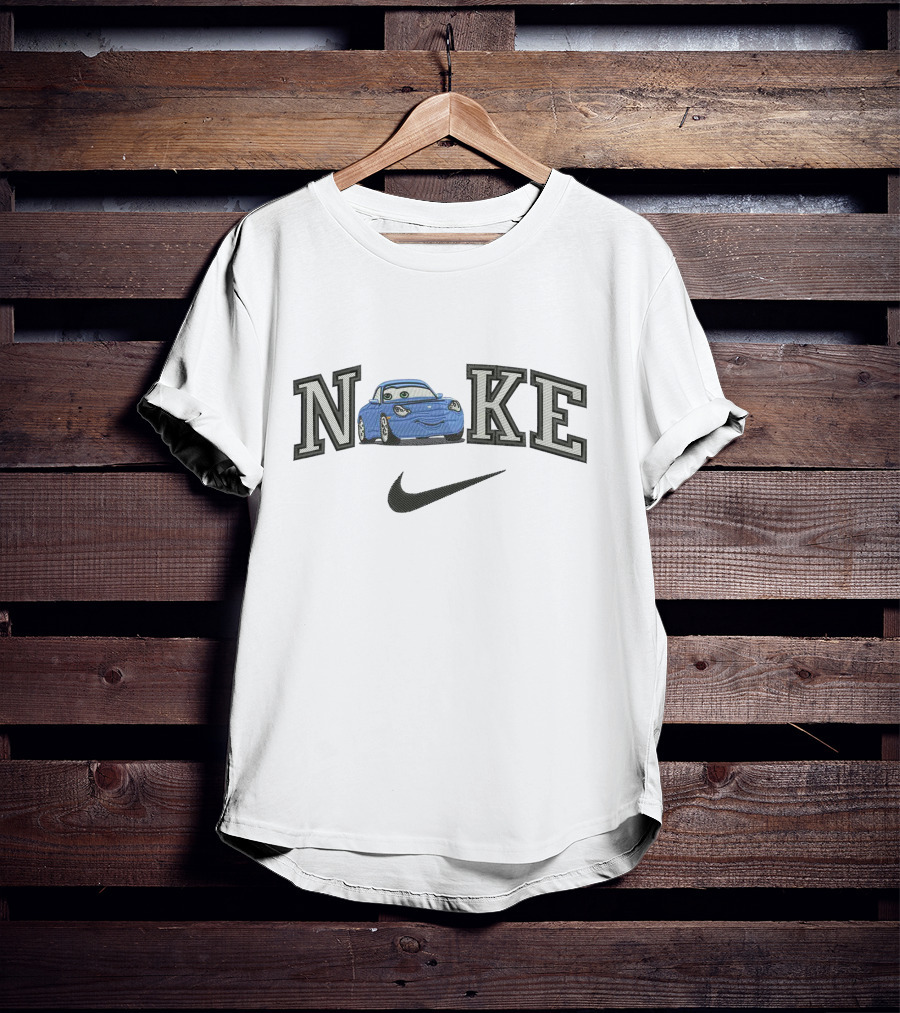 Nika Car 1 Parody With Blue Cartoon Car And Swoosh T-Shirt