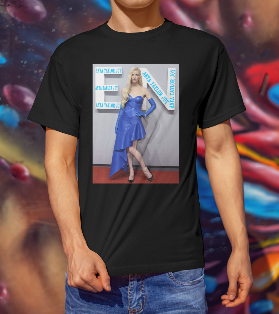 Anya Taylor Joy Blue Dress Ensemble With Long Gloves T-Shirt