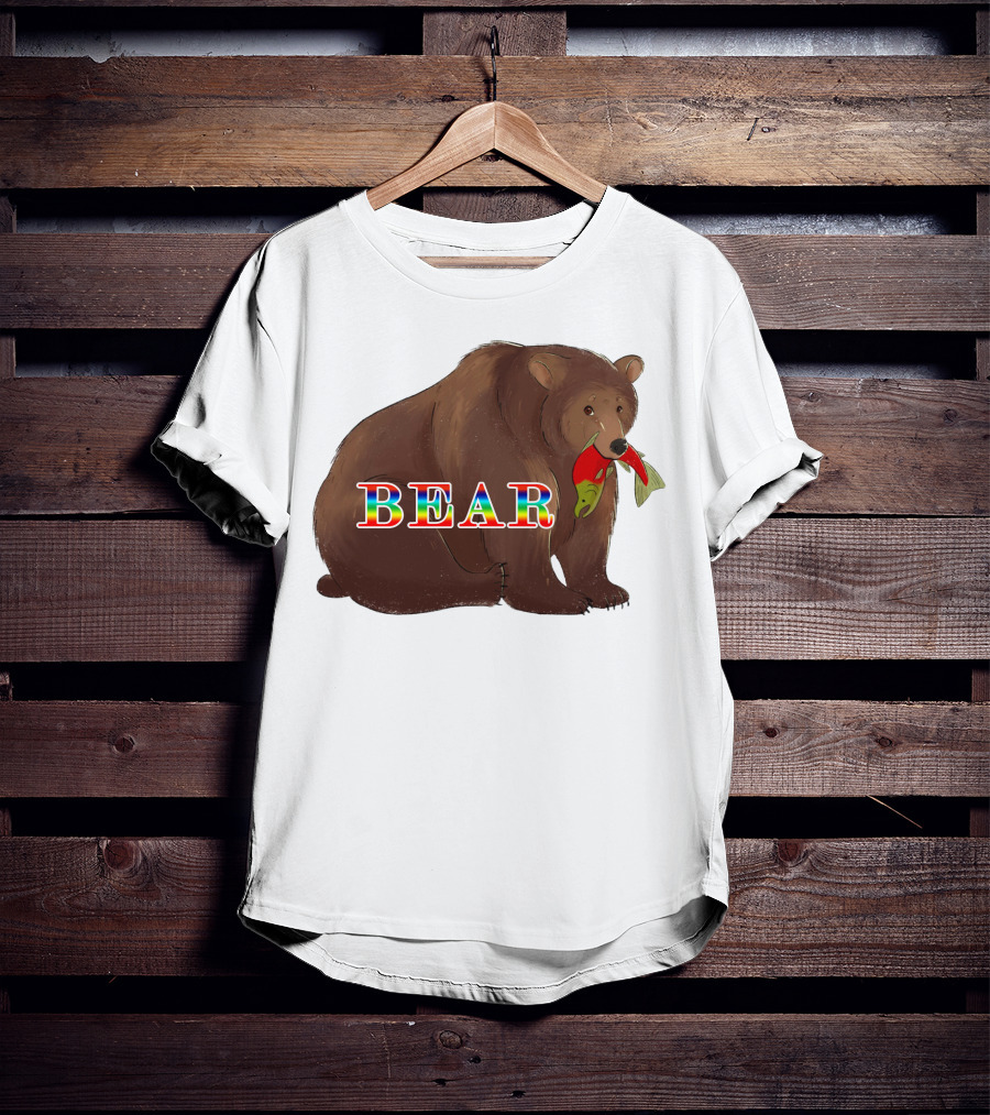 Bear Rainbow Text With Salmon T-Shirt