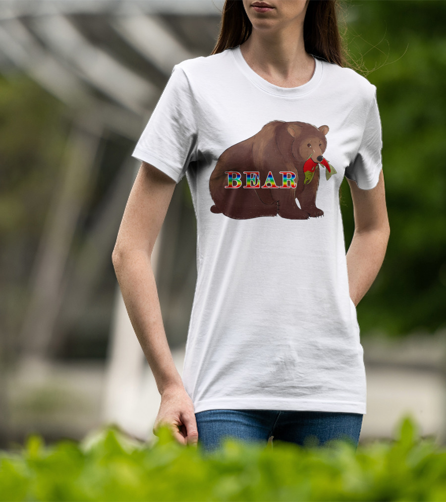 Bear Rainbow Text With Salmon T-Shirt