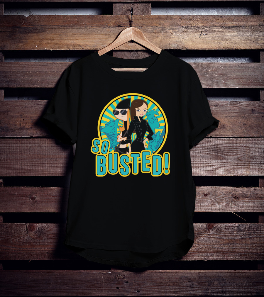 Phineas And Ferb So Busted Iconic Characters With Bold Background T-Shirt