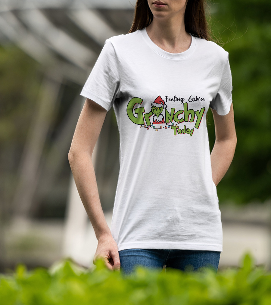 Feeling Extra Grinchy Today Santa Hat Christmas Lights T-Shirt