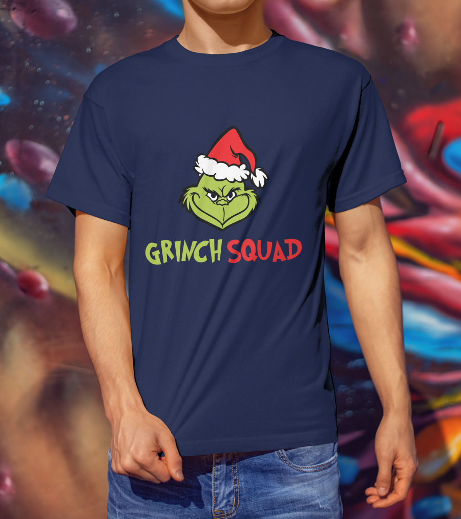 Grinch Squad Merry Christmas Santa Hat T-Shirt