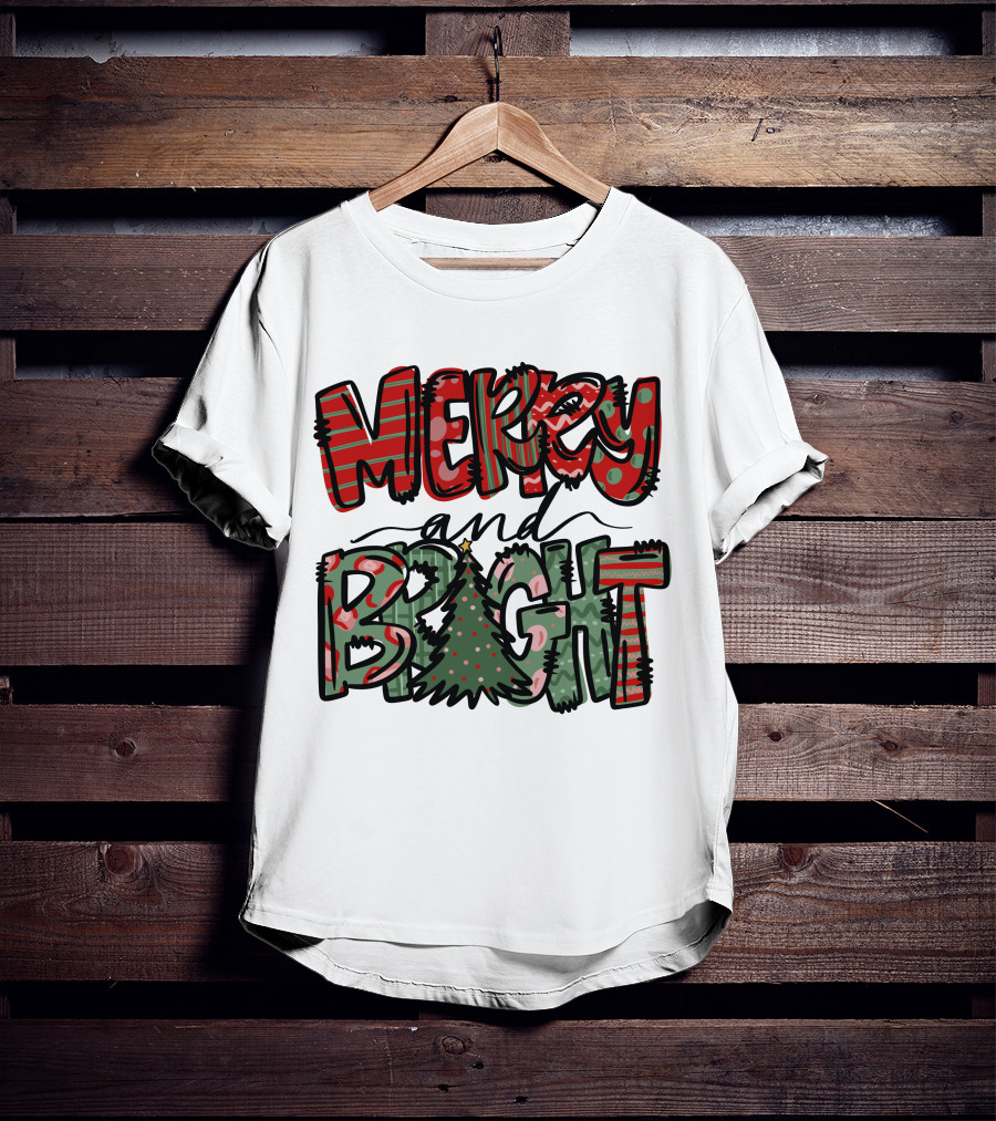 Merry And Bright Christmas With Tree T-Shirt