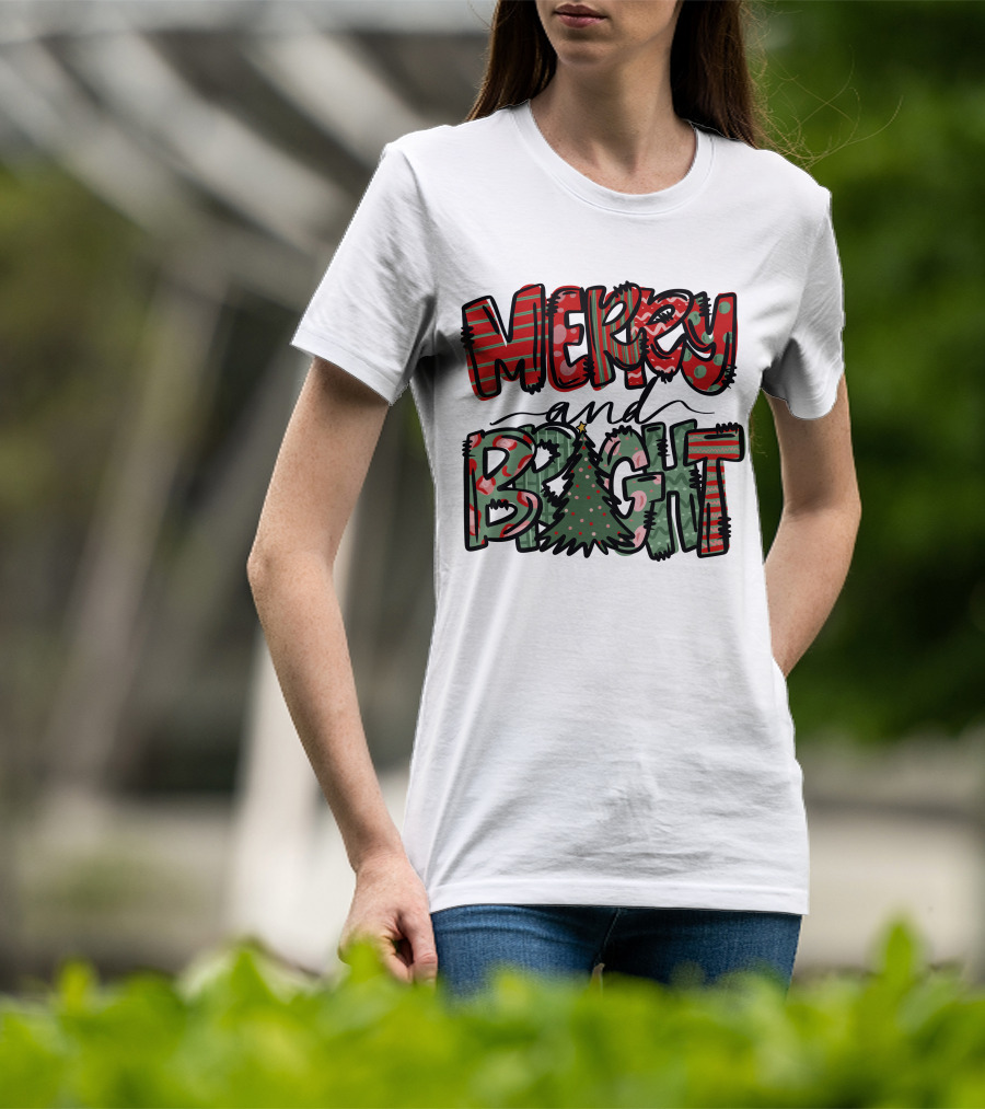 Merry And Bright Christmas With Tree T-Shirt