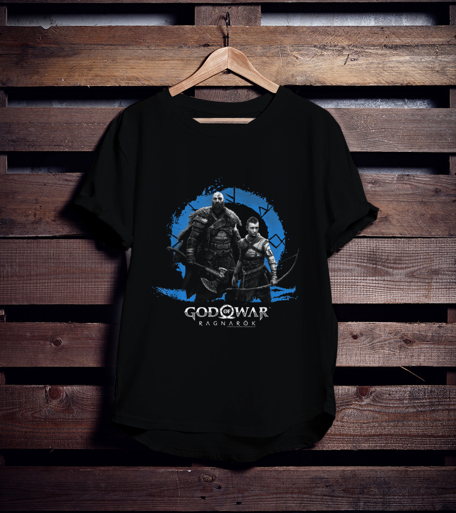 Kratos And Atreus In God Of War Ragnarok Symbolic Blue Circle T-Shirt