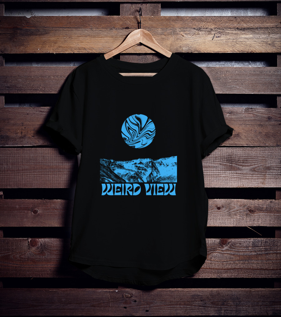 Weird View Surreal Blue Mountain Landscape With Swirling Sky T-Shirt