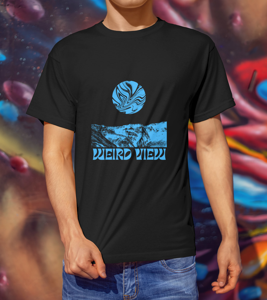Weird View Surreal Blue Mountain Landscape With Swirling Sky T-Shirt