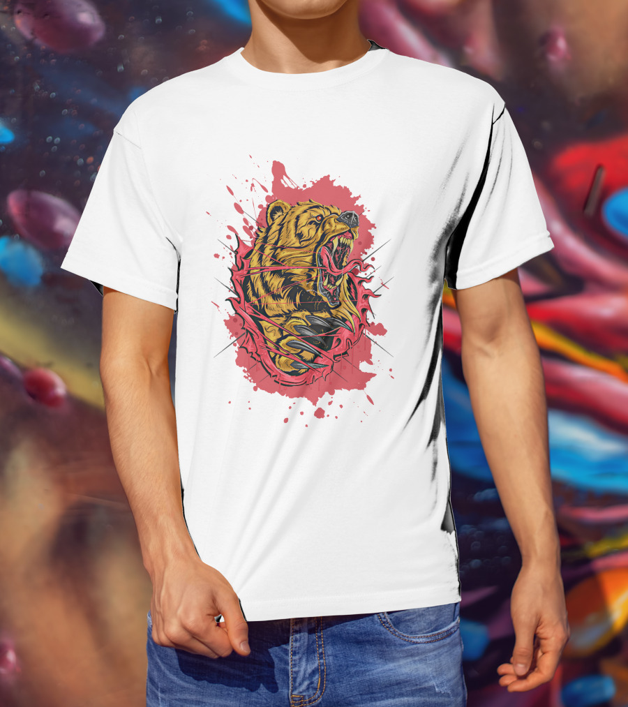 Bear Scary Roaring Splatter T-Shirt