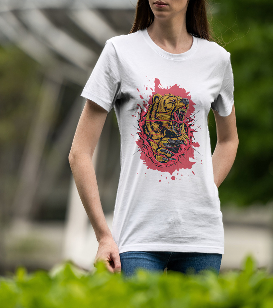 Bear Scary Roaring Splatter T-Shirt