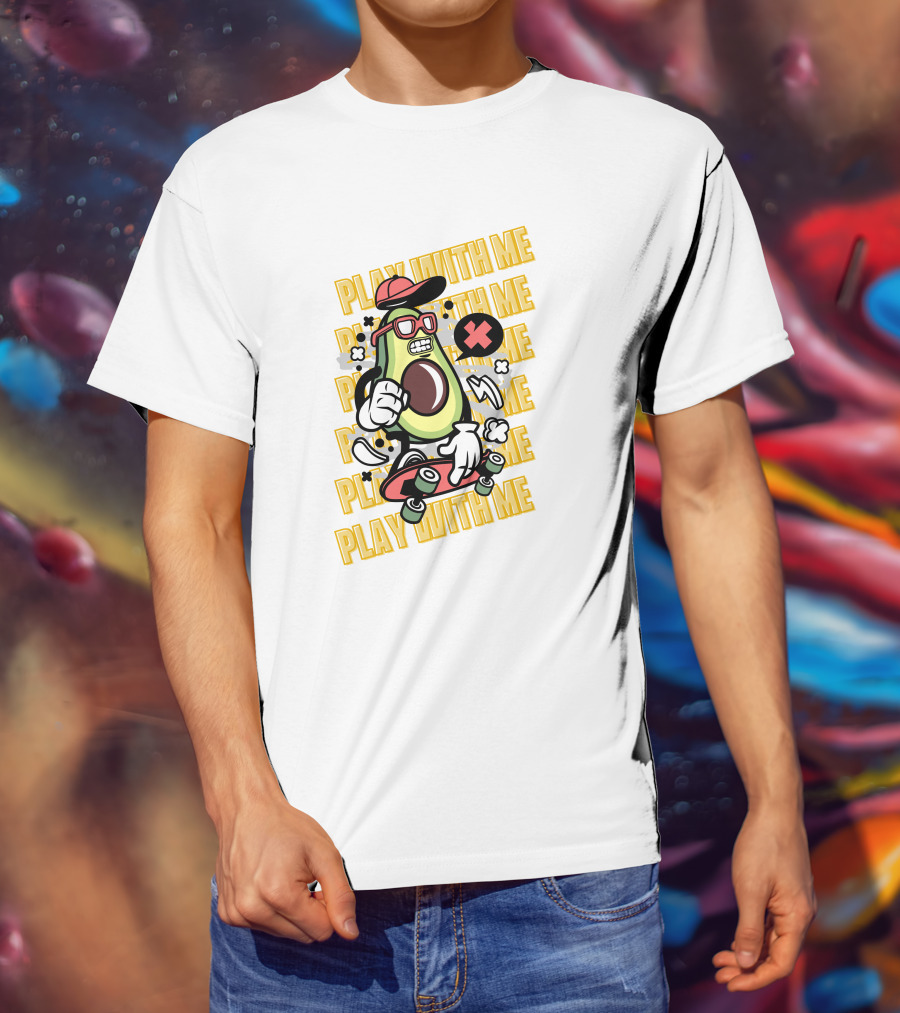 PLAY WITH ME Avocado Skateboarding With Attitude T-Shirt