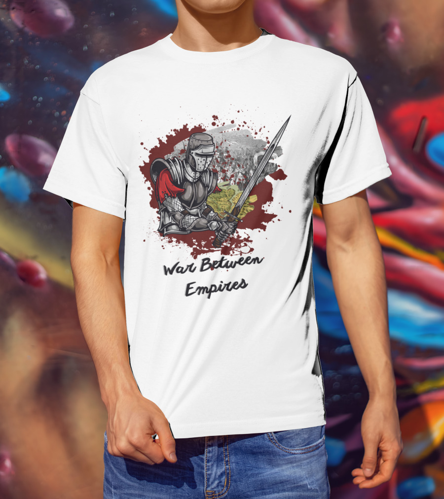 War Between Empires Medieval Knight Sword Battle Map Background T-Shirt