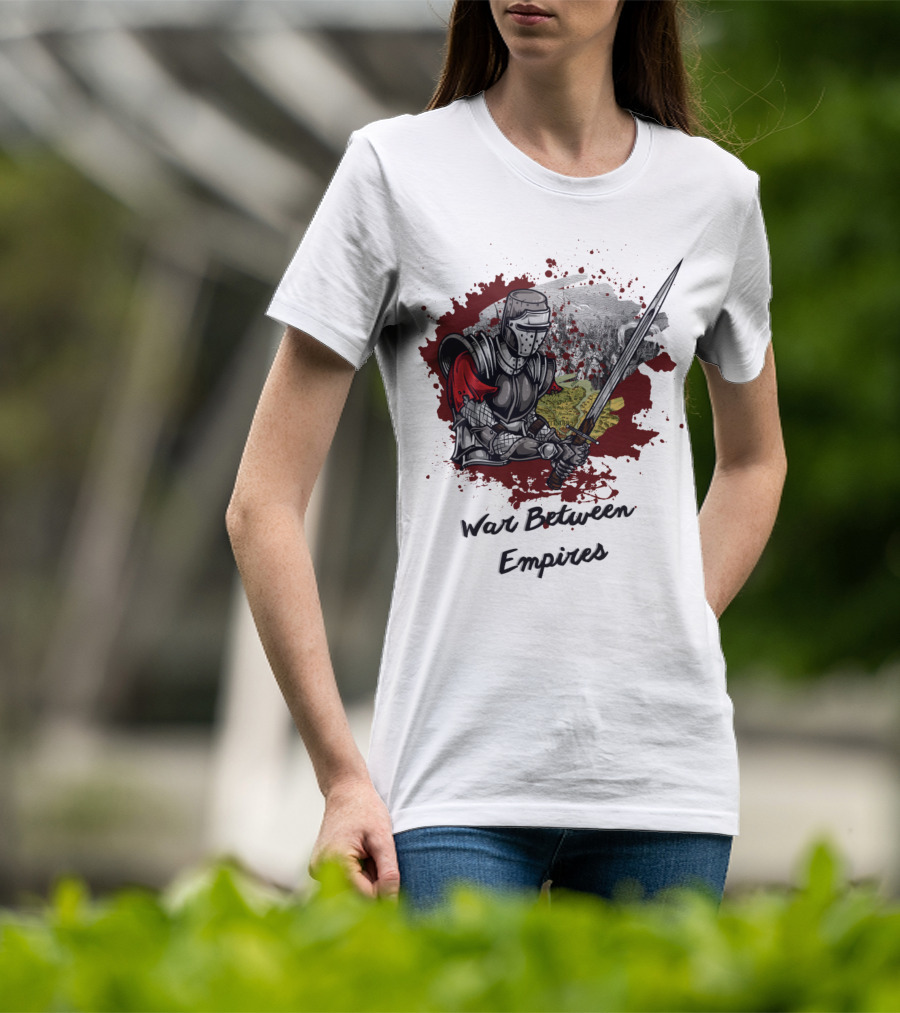 War Between Empires Medieval Knight Sword Battle Map Background T-Shirt