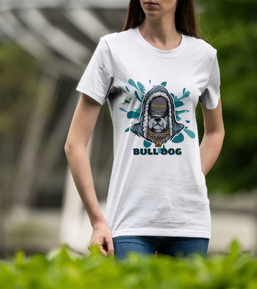 BULL DOG Hip Hop Style Hoodie With Chains And Splatter Background T-Shirt