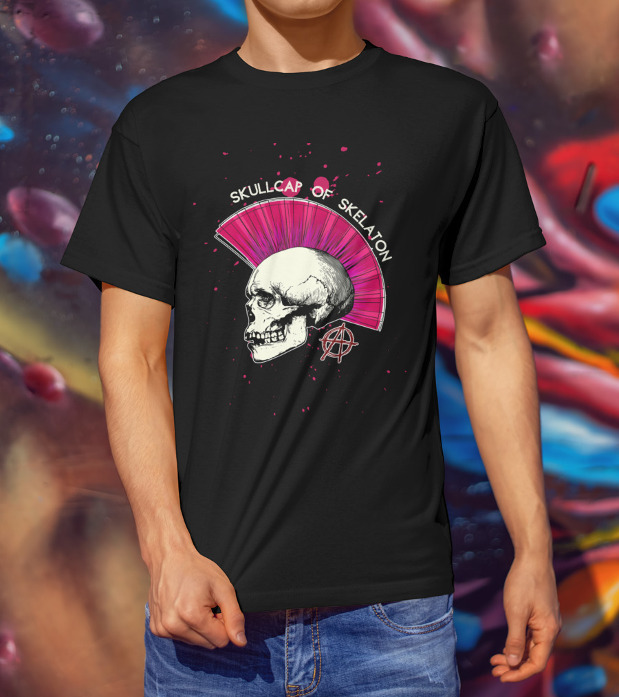 Skullcap Of Skeleton Punk Anarchy Mohawk T-Shirt