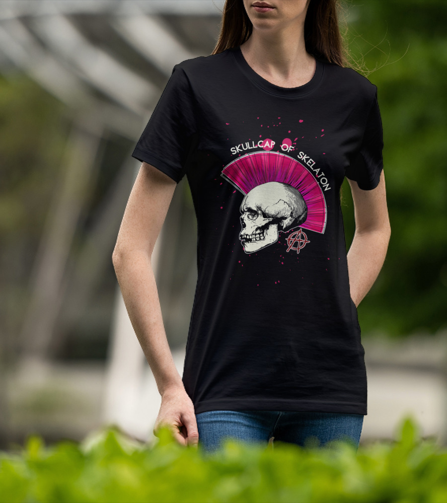 Skullcap Of Skeleton Punk Anarchy Mohawk T-Shirt