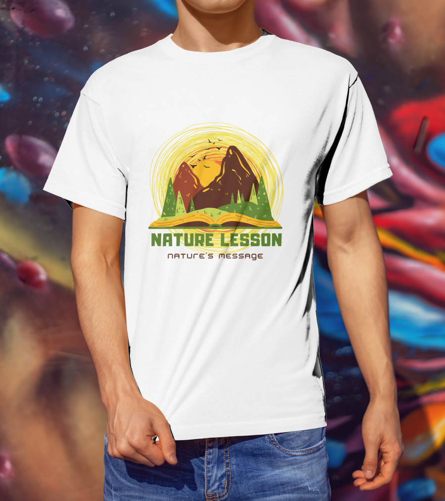 Nature Lesson Nature's Message Open Book With Mountains And Trees T-Shirt