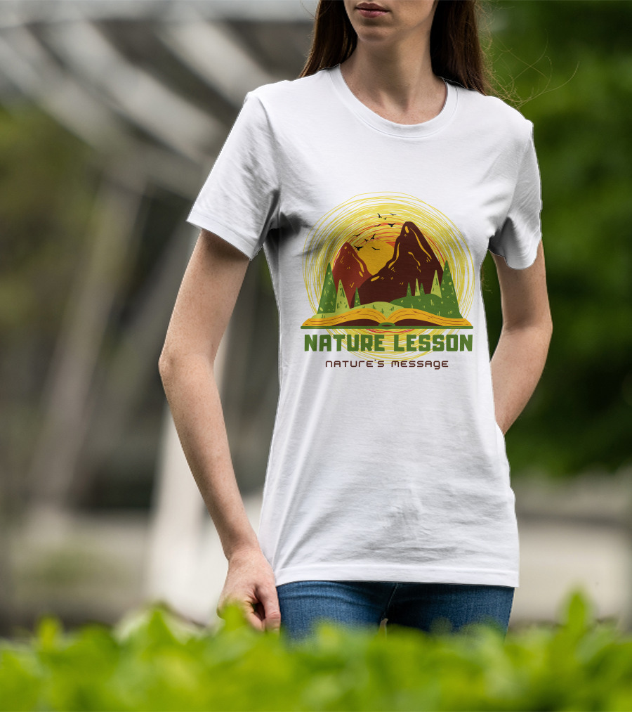 Nature Lesson Nature's Message Open Book With Mountains And Trees T-Shirt