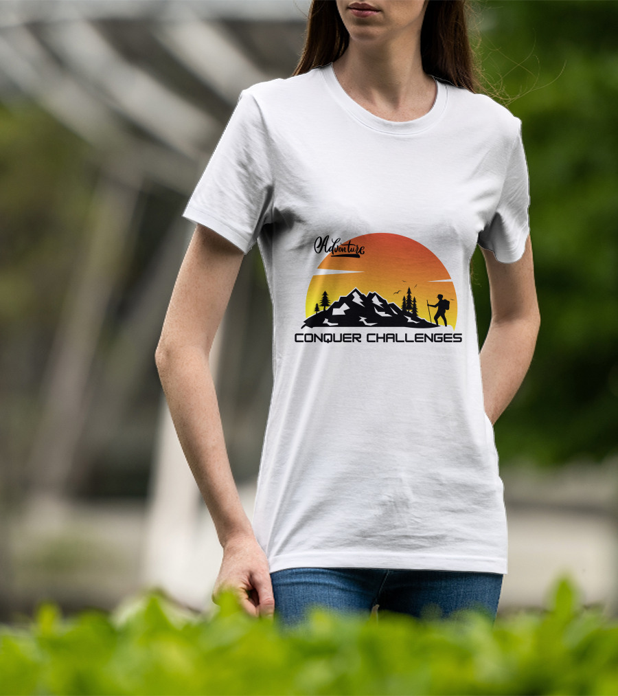 Adventure Conquer Challenges Mountain Hiking Silhouette Sunset Scene T-Shirt