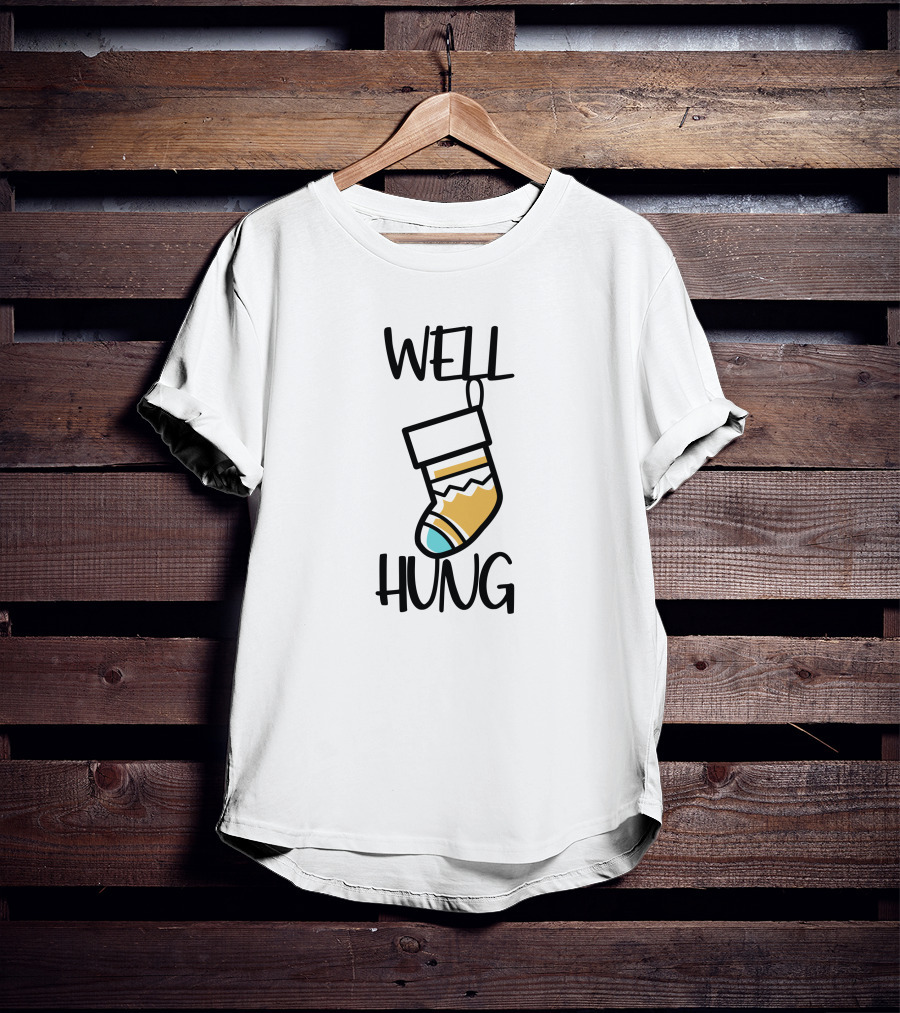 Well Hung Christmas Stocking Holiday Pun T-Shirt