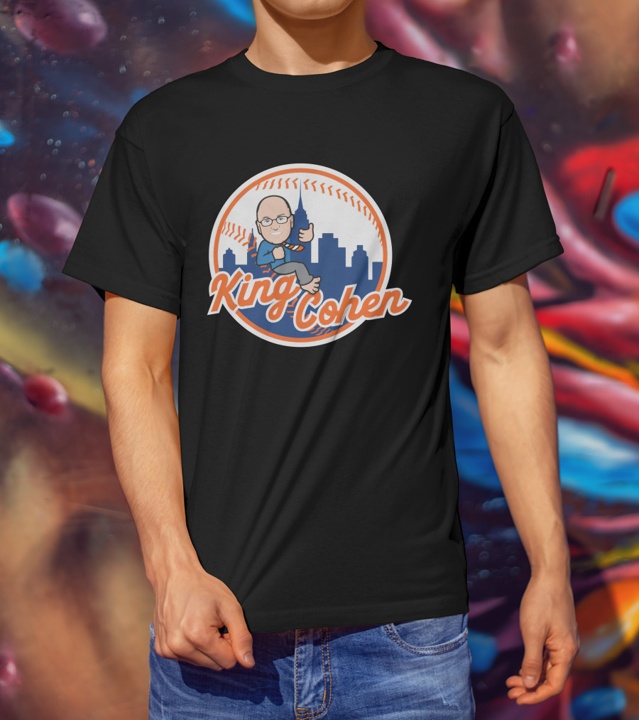 King Cohen Thumbs Up Cartoon New York Baseball Skyline T-Shirt