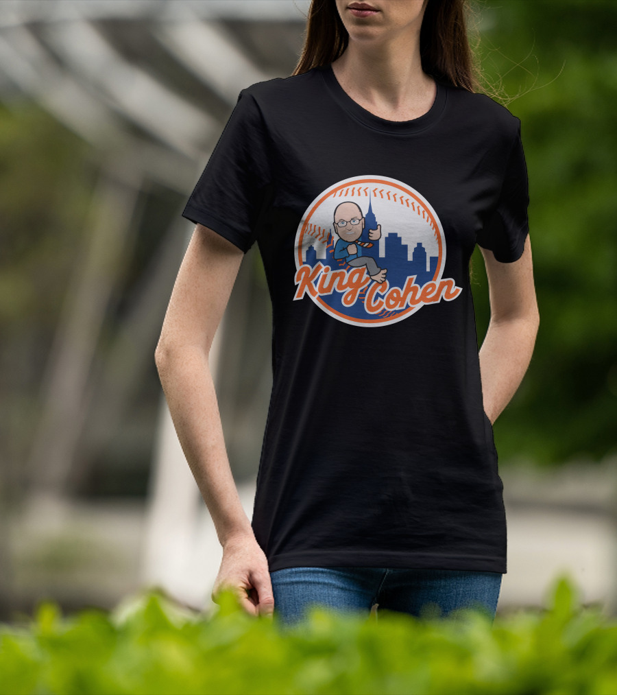 King Cohen Thumbs Up Cartoon New York Baseball Skyline T-Shirt
